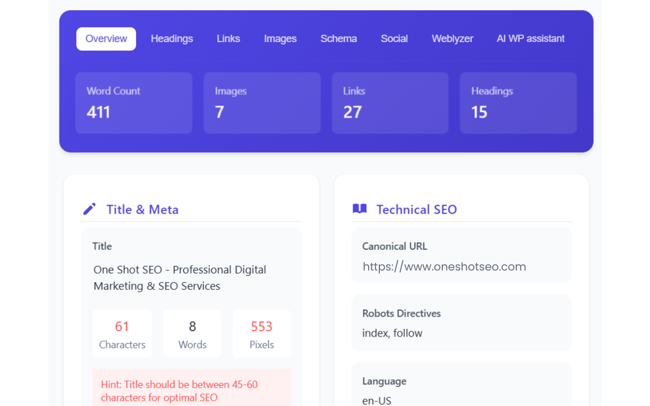 One Shot SEO: Your One-Stop SEO Solution with AI WP Assistant chrome谷歌浏览器插件_扩展第3张截图
