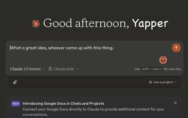 Yapping: Voice mode for Claude.ai chrome谷歌浏览器插件_扩展第1张截图