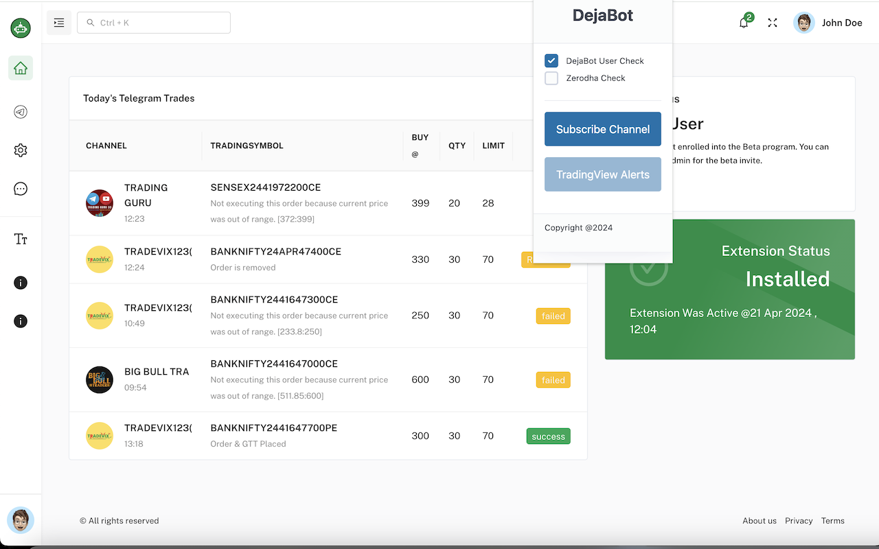 DejaBot - Trading Automation chrome谷歌浏览器插件_扩展第1张截图