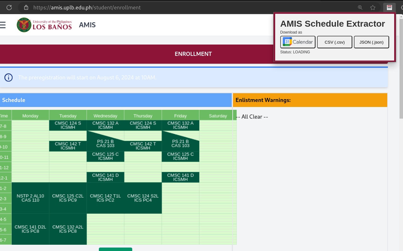 UPLB AMIS Schedule Extractor chrome谷歌浏览器插件_扩展第1张截图