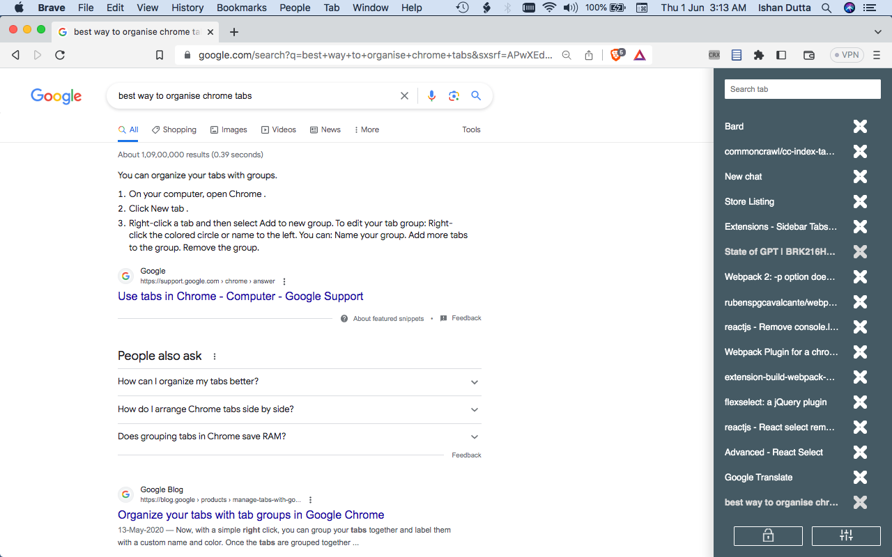 Sidebar Tabs − view tabs in sidebar chrome谷歌浏览器插件_扩展第2张截图