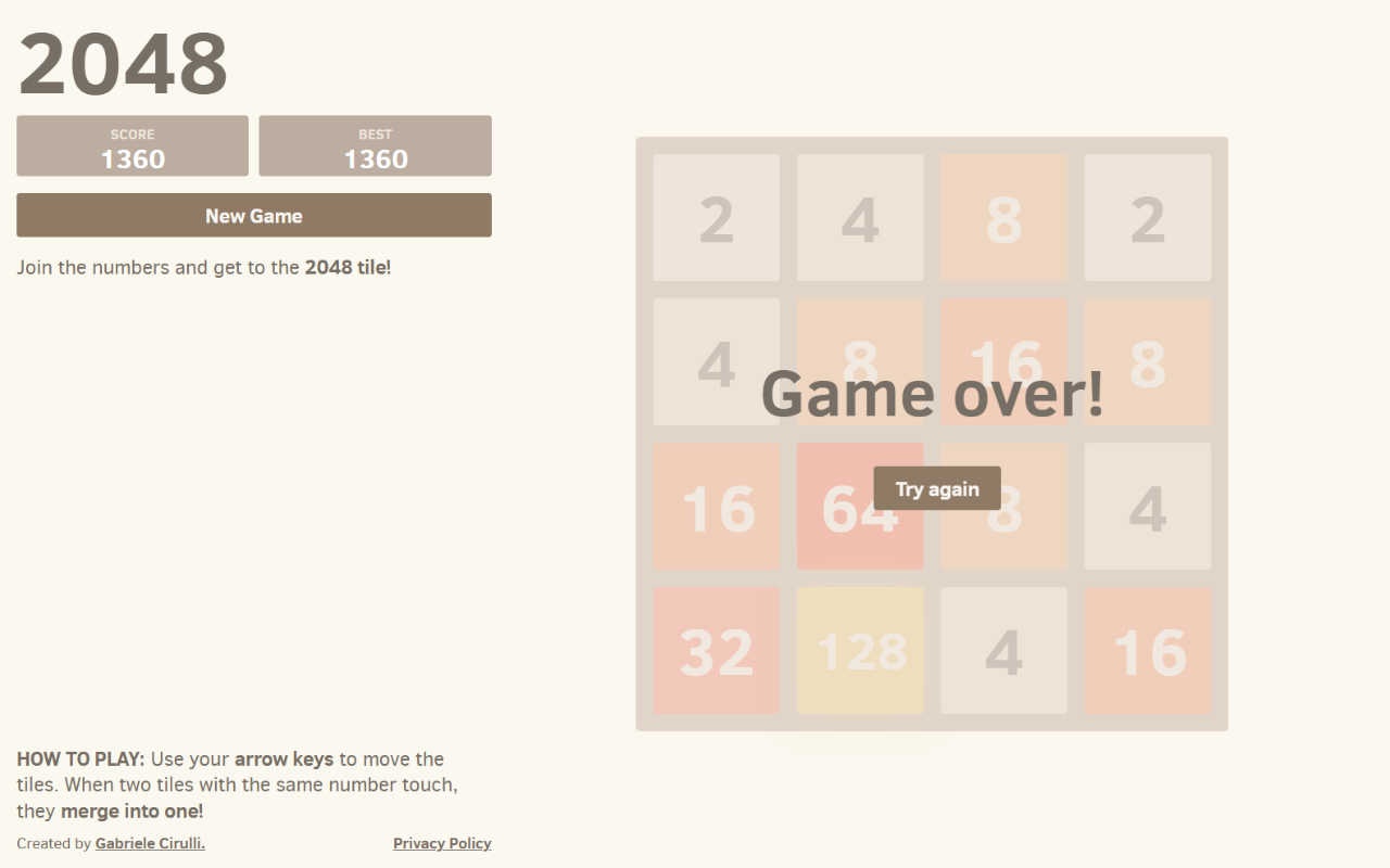 2048 在浏览器中游戏 - 免费且离线可用 chrome谷歌浏览器插件_扩展第2张截图