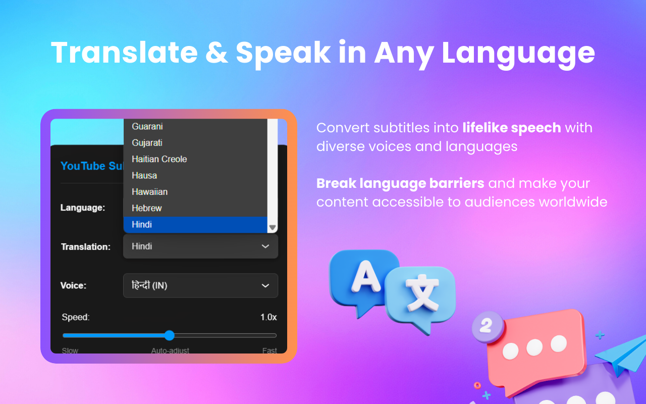 YouTube Subtitle Reader - 实时配音翻译器 chrome谷歌浏览器插件_扩展第2张截图