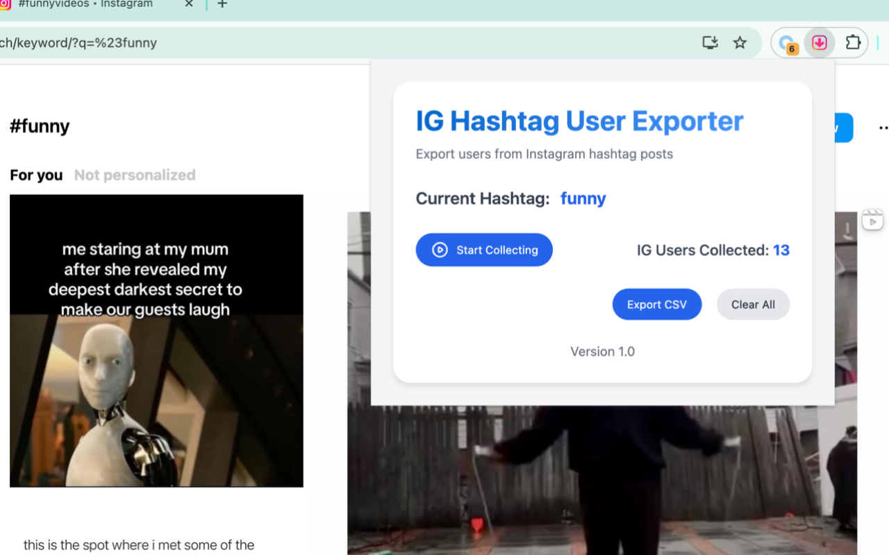 Free IG Hashtag User Exporter chrome谷歌浏览器插件_扩展第2张截图