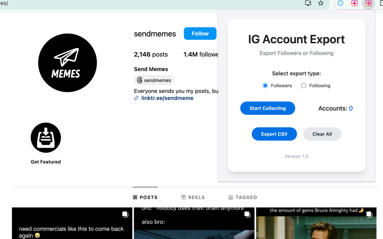 Free Open Souce IG Account Exporter chrome谷歌浏览器插件_扩展第2张截图