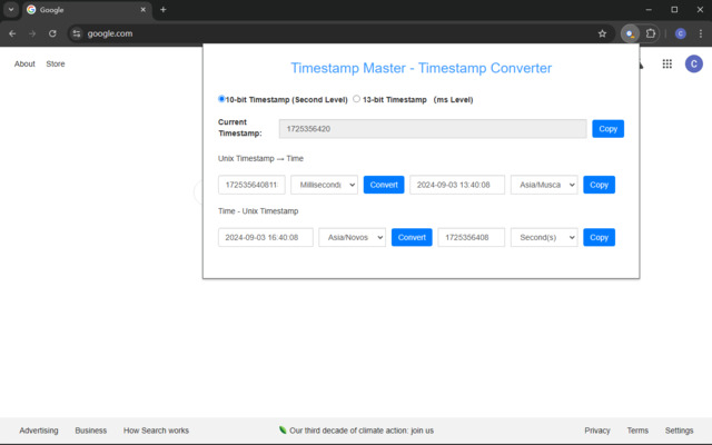 时间戳转换器-Unix Timestamp Converter chrome谷歌浏览器插件_扩展第1张截图