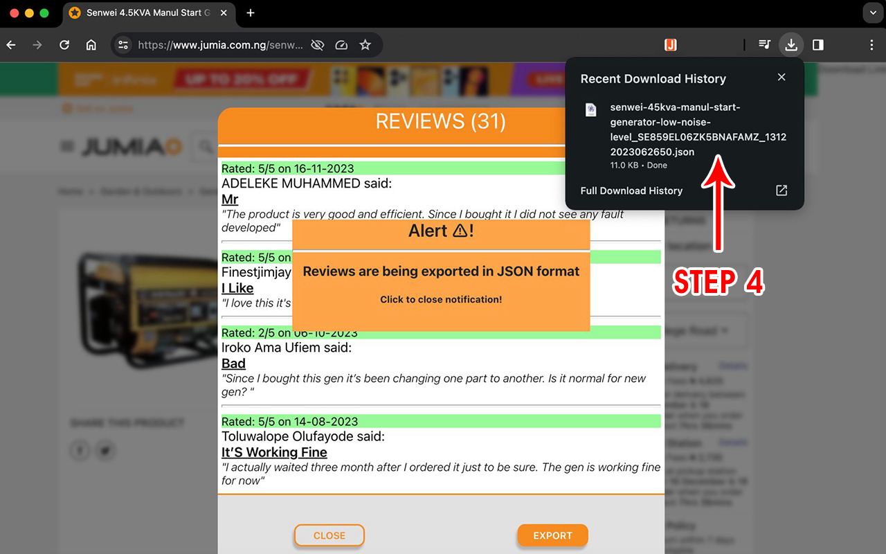 Jumia Reviews Extractor For Chrome chrome谷歌浏览器插件_扩展第2张截图