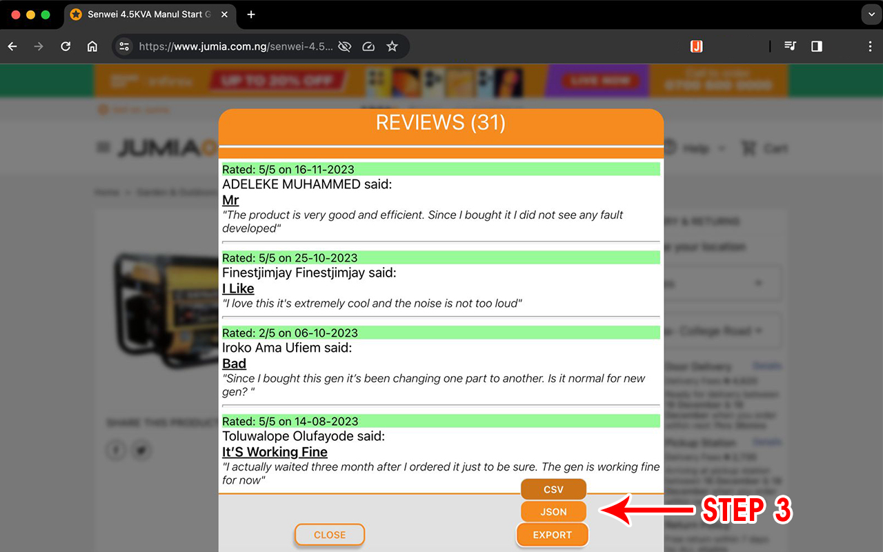 Jumia Reviews Extractor For Chrome chrome谷歌浏览器插件_扩展第4张截图