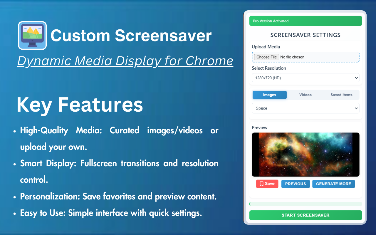 Custom Screensaver - HD Videos & Images chrome谷歌浏览器插件_扩展第2张截图