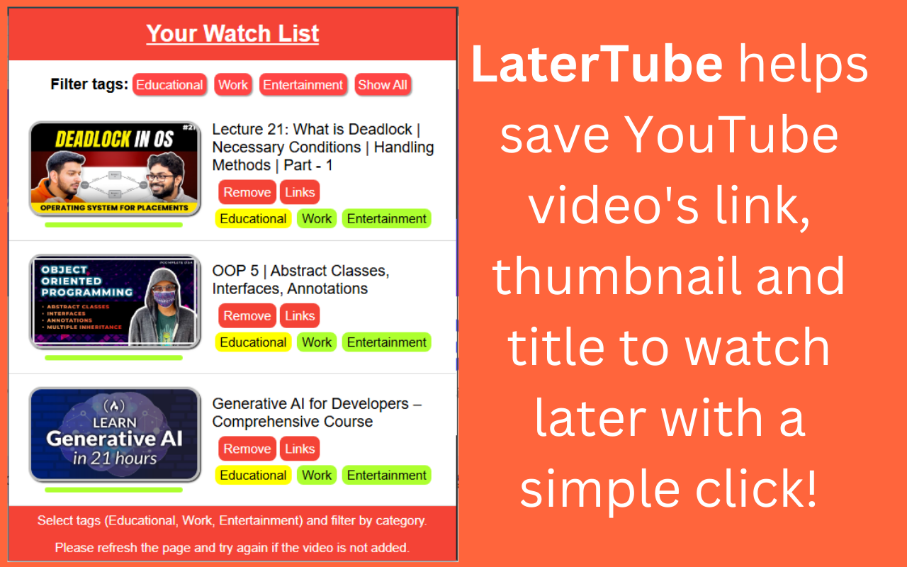 LaterTube - Save, Tag & Watch YouTube Later chrome谷歌浏览器插件_扩展第1张截图