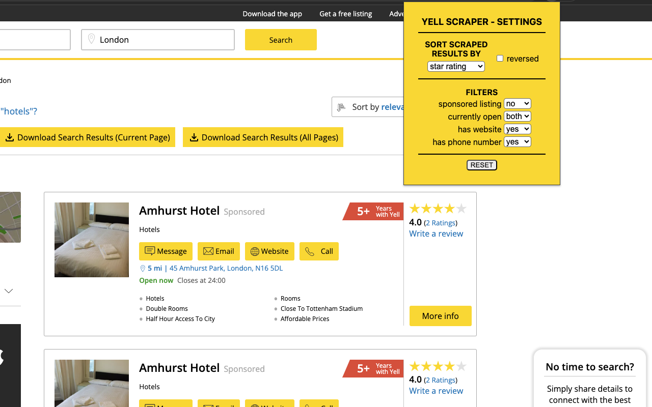 Yell - Download Search Results as CSV chrome谷歌浏览器插件_扩展第2张截图