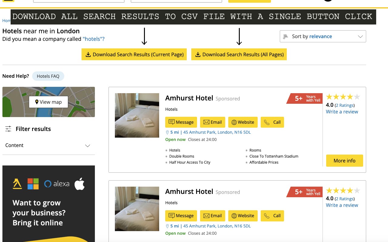 Yell - Download Search Results as CSV chrome谷歌浏览器插件_扩展第4张截图