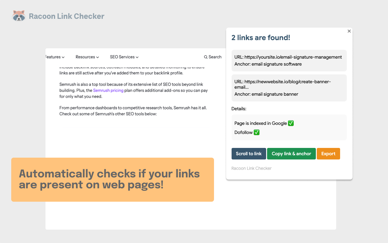 Racoon SEO Link Checker chrome谷歌浏览器插件_扩展第1张截图