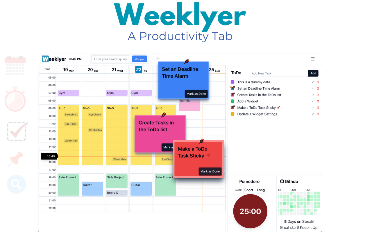 Weeklyer - Productivity Tab chrome谷歌浏览器插件_扩展第1张截图