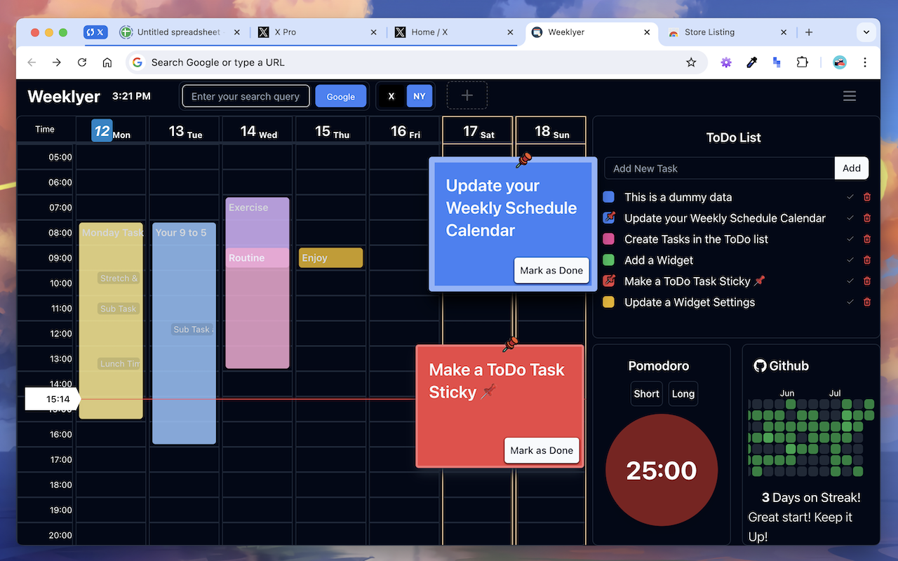 Weeklyer - Productivity Tab chrome谷歌浏览器插件_扩展第3张截图