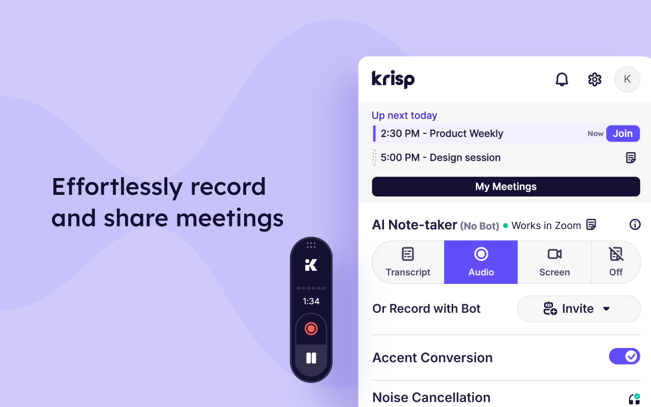 Krisp: AI Note Taker for Meet, Zoom, Teams chrome谷歌浏览器插件_扩展第4张截图
