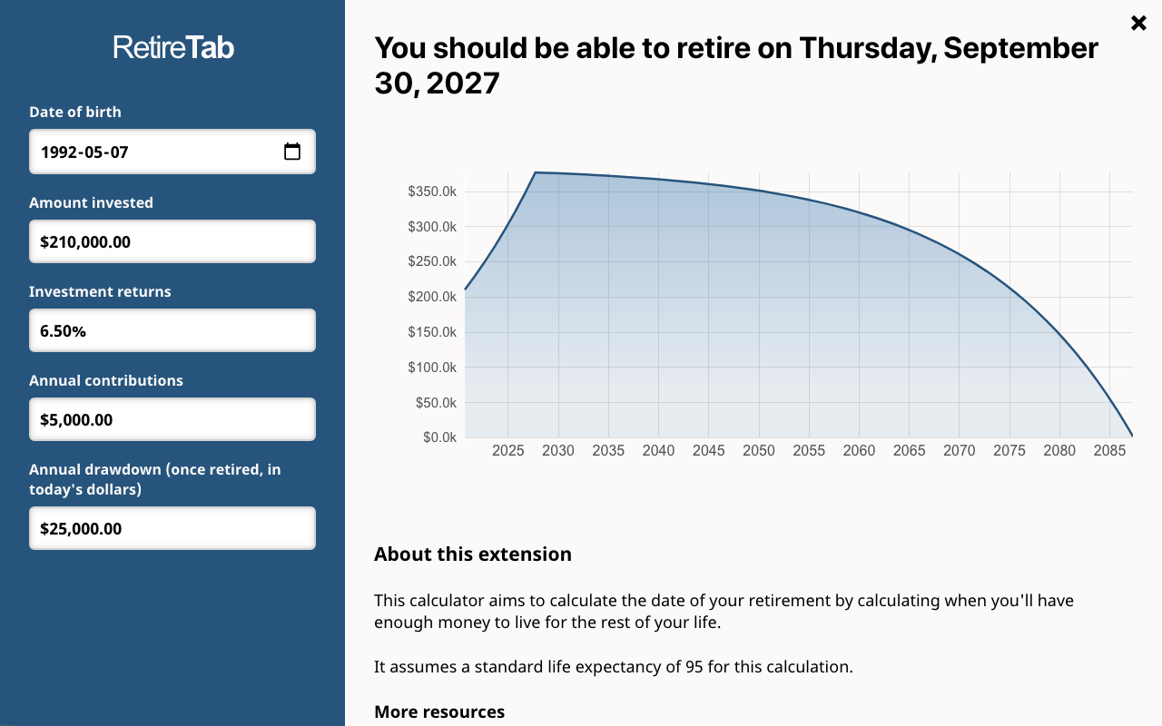 RetireTab - Retirement Countdown New Tab Page chrome谷歌浏览器插件_扩展第3张截图