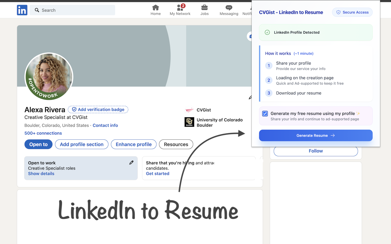 LinkedIn to Resume, by CVGist chrome谷歌浏览器插件_扩展第2张截图
