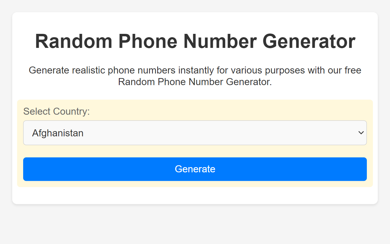 Random Phone Number Generator chrome谷歌浏览器插件_扩展第1张截图