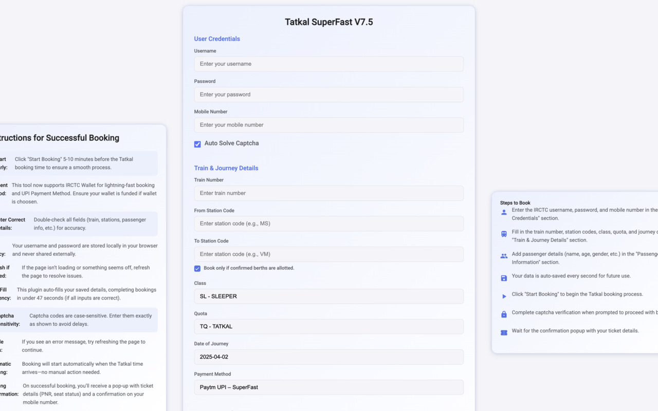 Tatkal SuperFast chrome谷歌浏览器插件_扩展第1张截图