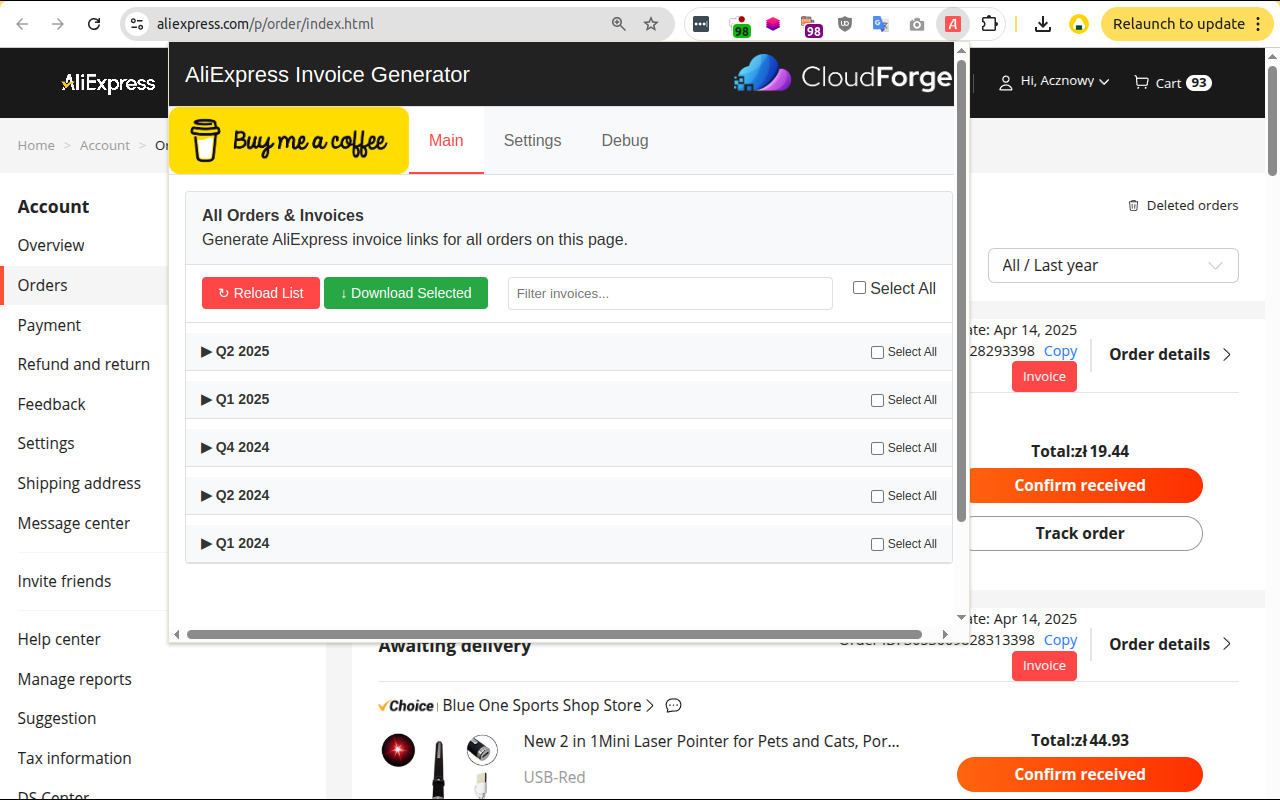 AliExpress Invoice Download chrome谷歌浏览器插件_扩展第1张截图
