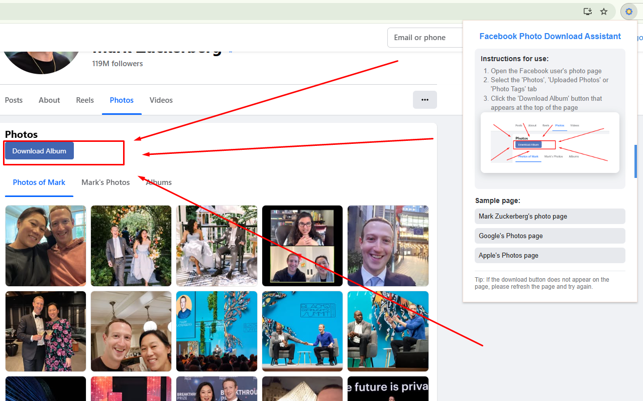Facebook相册图片下载助手 chrome谷歌浏览器插件_扩展第1张截图