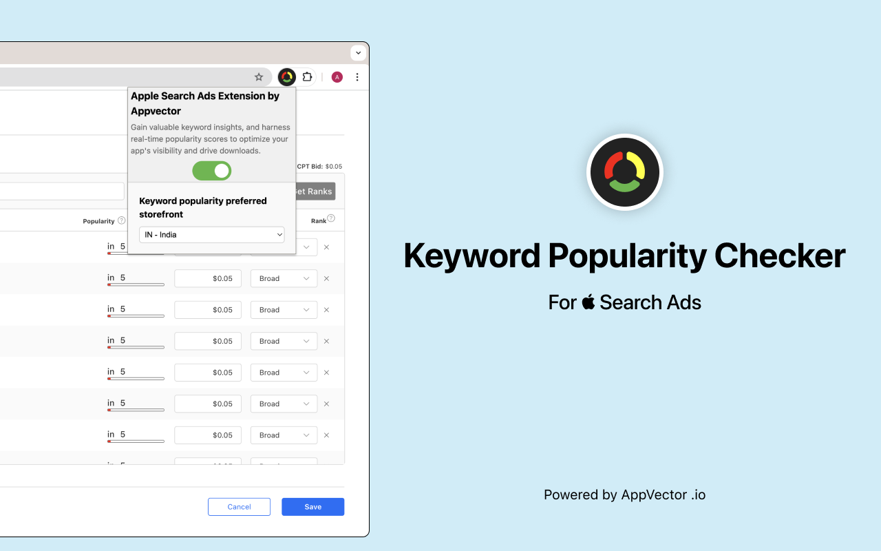 Apple Search Ads Extension by Appvector chrome谷歌浏览器插件_扩展第3张截图