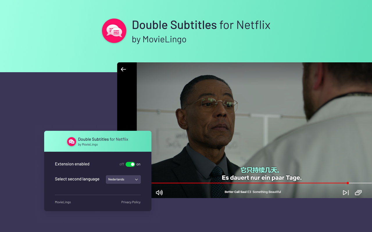 Double Subtitles for Netflix by MovieLingo chrome谷歌浏览器插件_扩展第2张截图