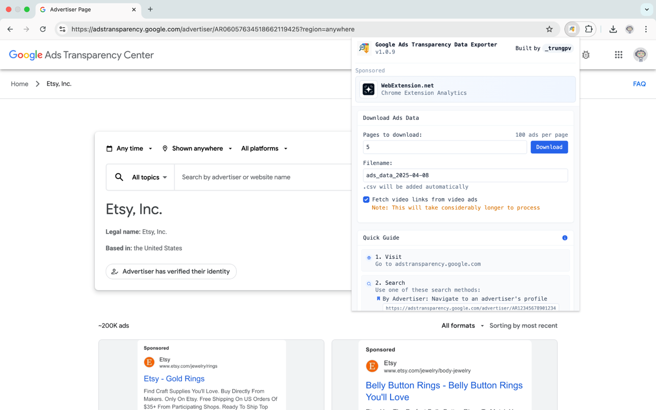 Google Ads Transparency Data Exporter chrome谷歌浏览器插件_扩展第1张截图