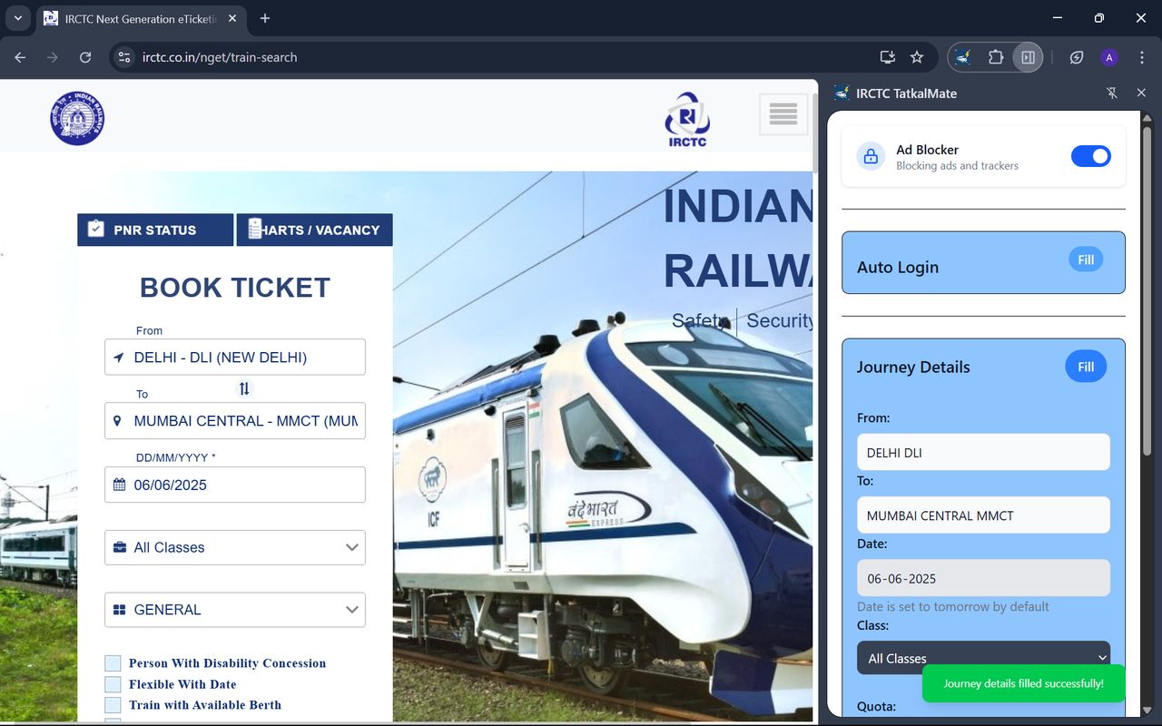 IRCTC TatkalMate chrome谷歌浏览器插件_扩展第1张截图