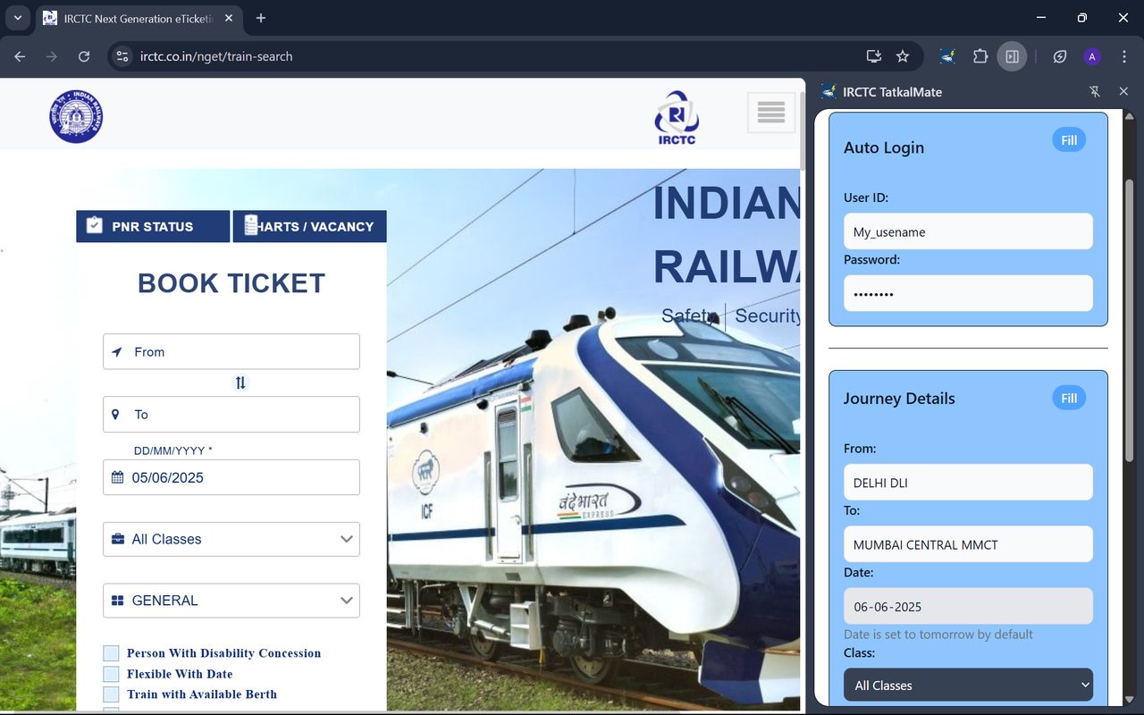 IRCTC TatkalMate chrome谷歌浏览器插件_扩展第2张截图