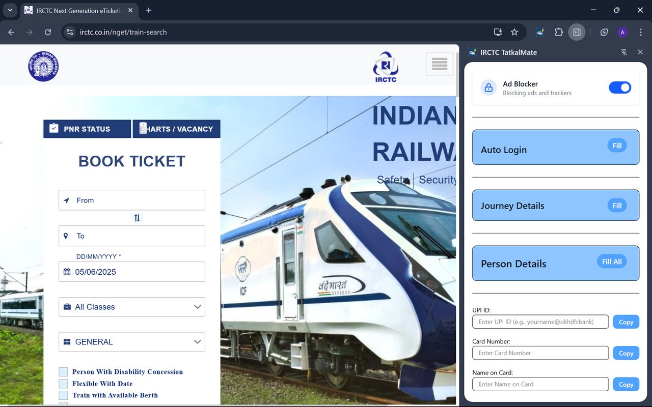 IRCTC TatkalMate chrome谷歌浏览器插件_扩展第3张截图