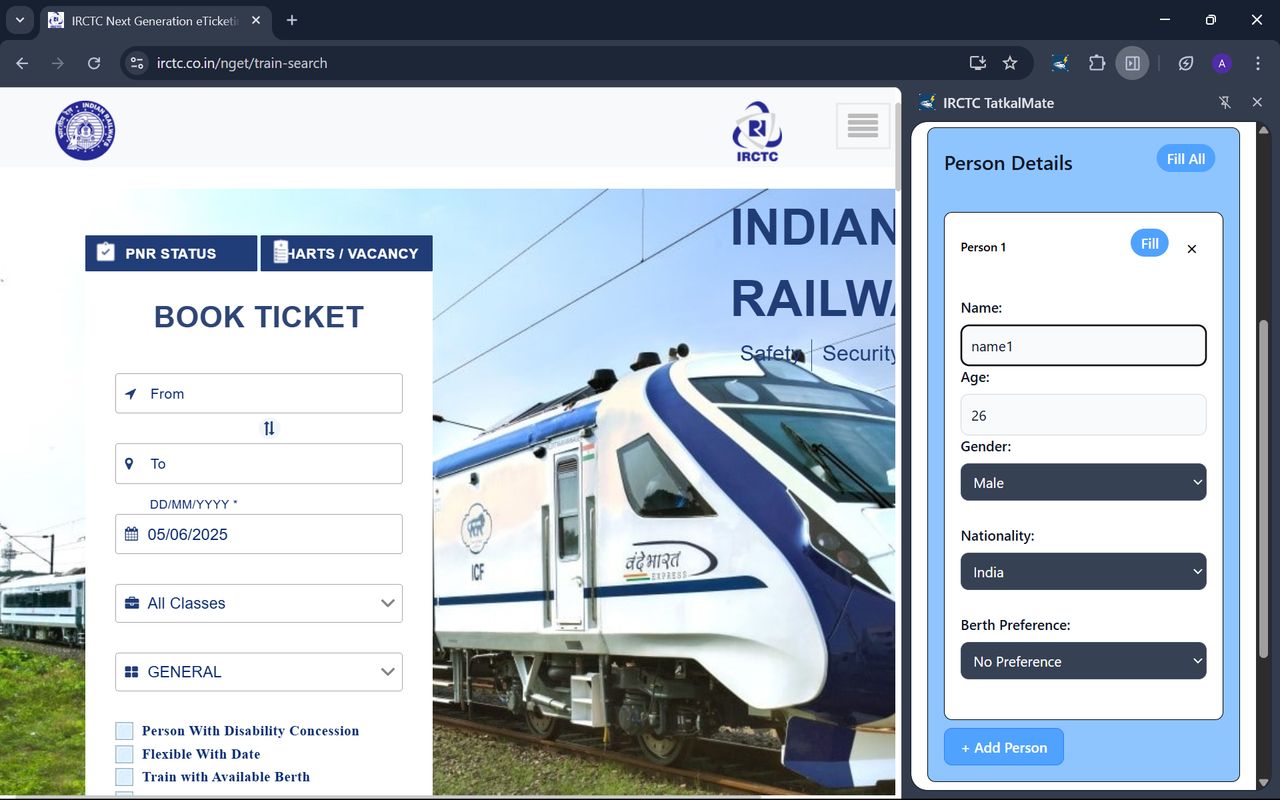 IRCTC TatkalMate chrome谷歌浏览器插件_扩展第4张截图