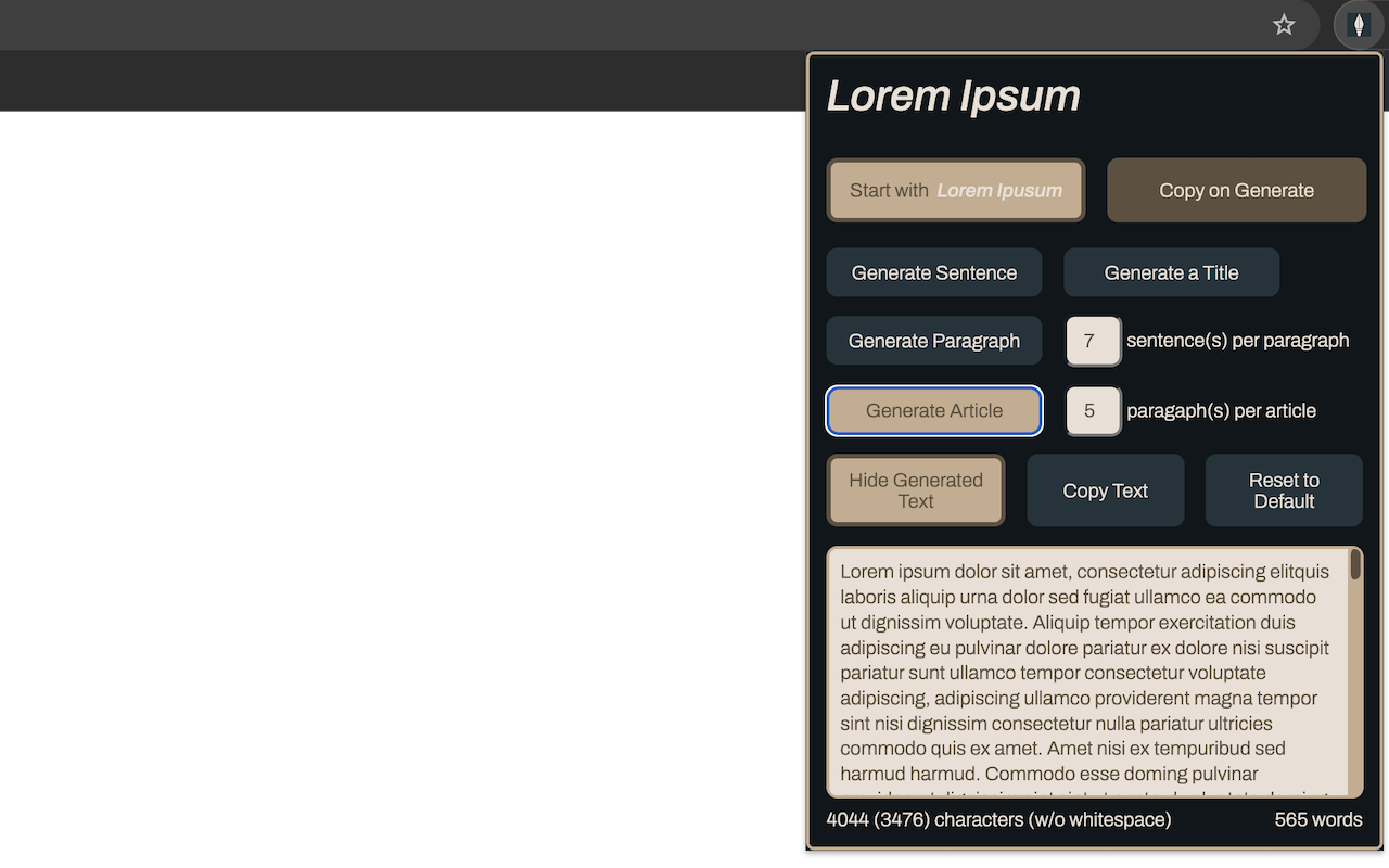 Simple Lorem Ipsum chrome谷歌浏览器插件_扩展第1张截图