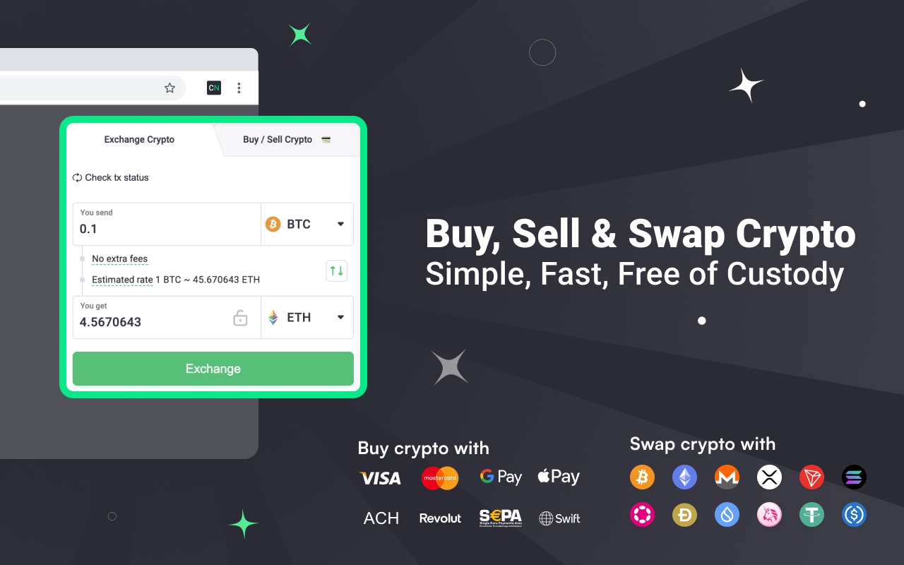 ChangeNOW + Buy, Sell, Swap Crypto: Bitcoin, Ethereum & More chrome谷歌浏览器插件_扩展第1张截图