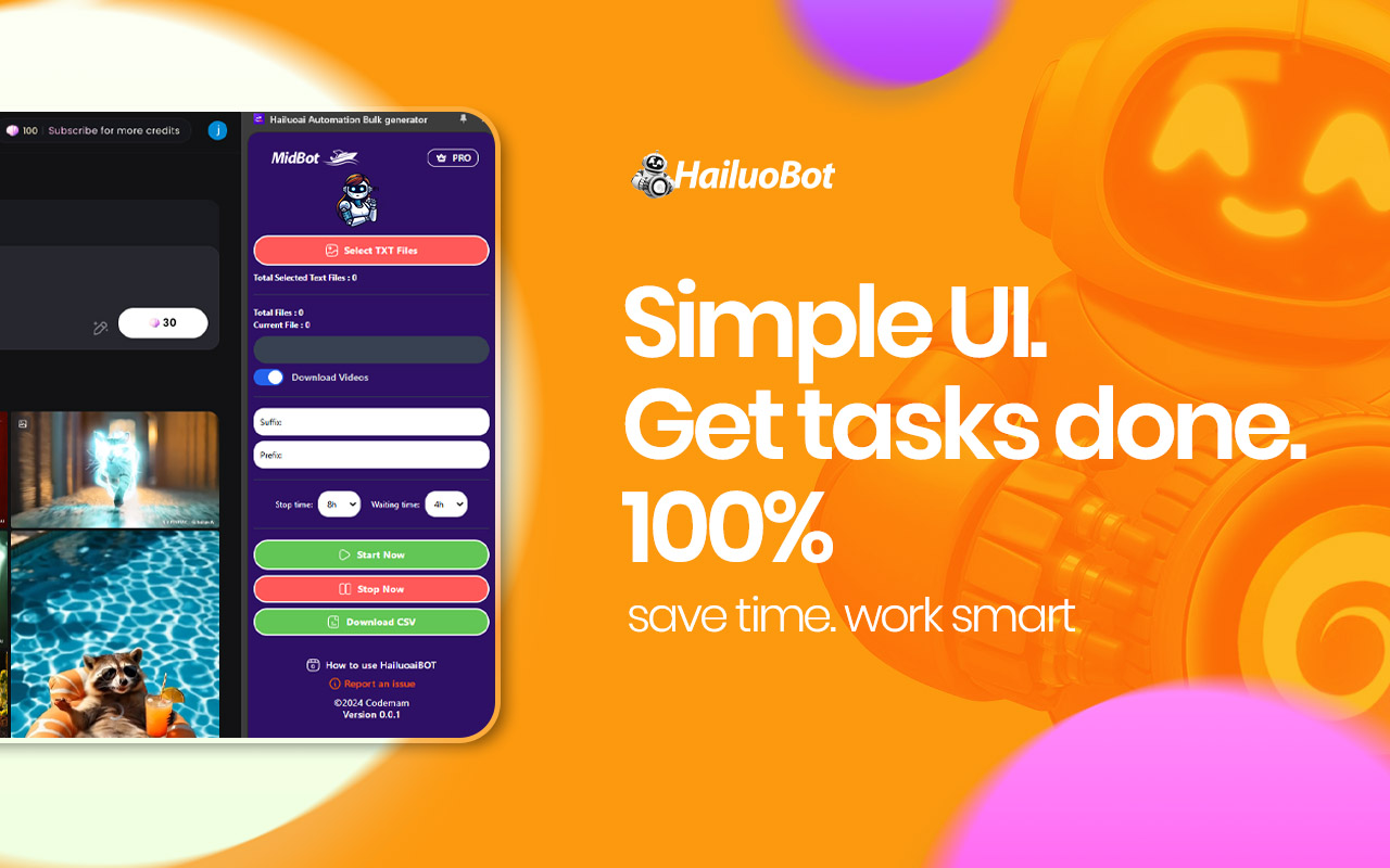 Hailuobot: Hailuoai Minimax Automation Bulk Video generator chrome谷歌浏览器插件_扩展第3张截图