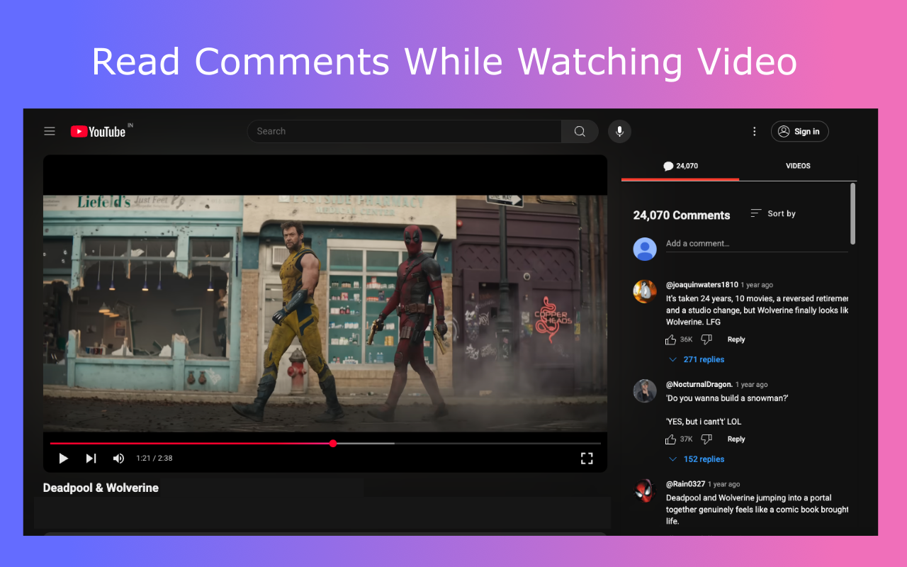 Read Comments While Watching YouTube™ chrome谷歌浏览器插件_扩展第1张截图