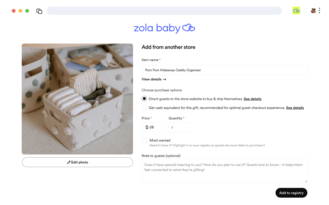 Add to Zola Baby Button chrome谷歌浏览器插件_扩展第2张截图