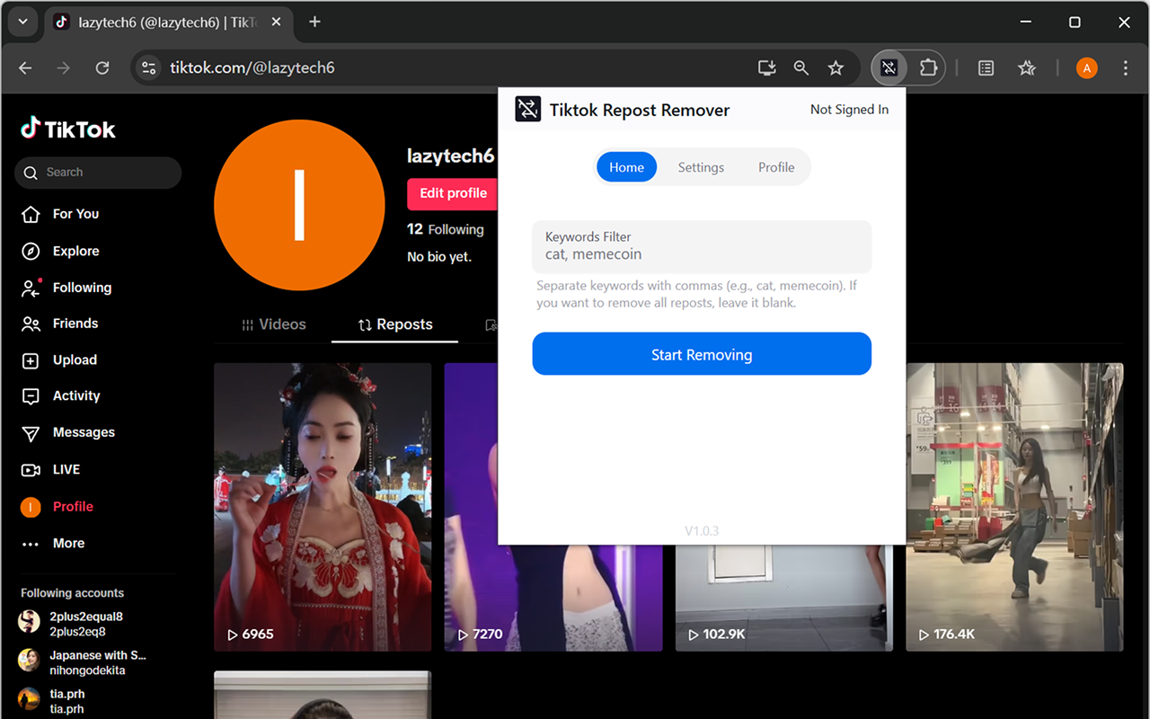 TikTok 转发删除器 chrome谷歌浏览器插件_扩展第2张截图