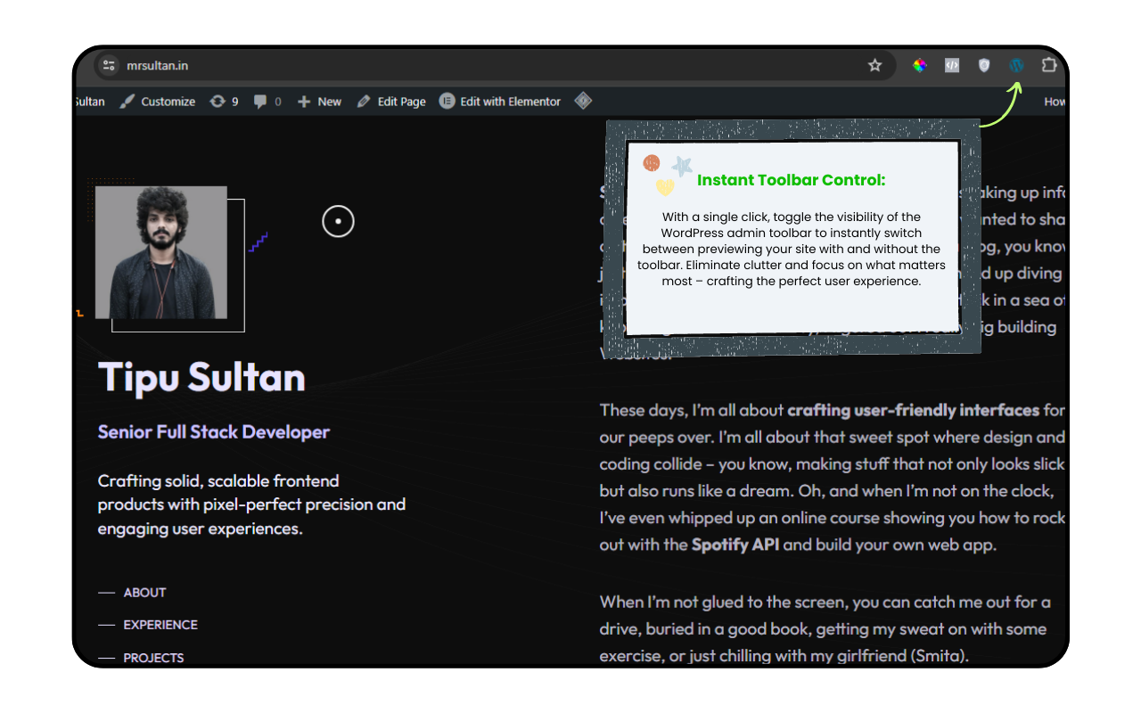WordPress Admin Bar Toggle - Easy Toolbar Control chrome谷歌浏览器插件_扩展第1张截图