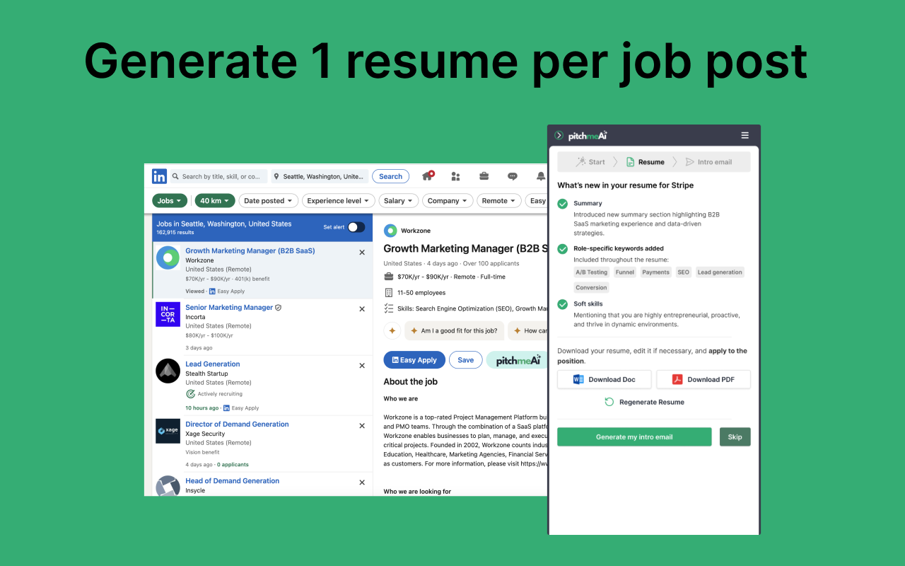 PitchMeAI - Job Recruiter Email Finder & Free Resume Customizer chrome谷歌浏览器插件_扩展第3张截图