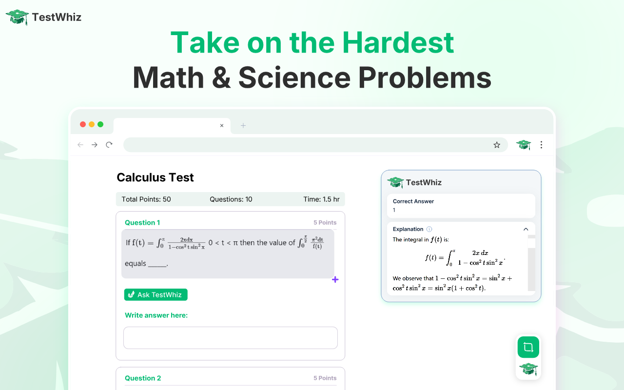 TestWhiz: AI for quizzes and assignments 📚 chrome谷歌浏览器插件_扩展第1张截图