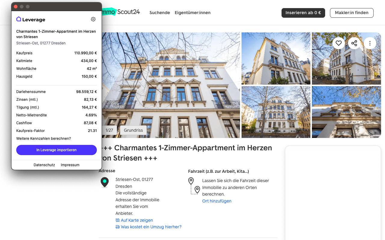 Levi: Immobilien Cashflow & Mietrendite berechnen chrome谷歌浏览器插件_扩展第2张截图