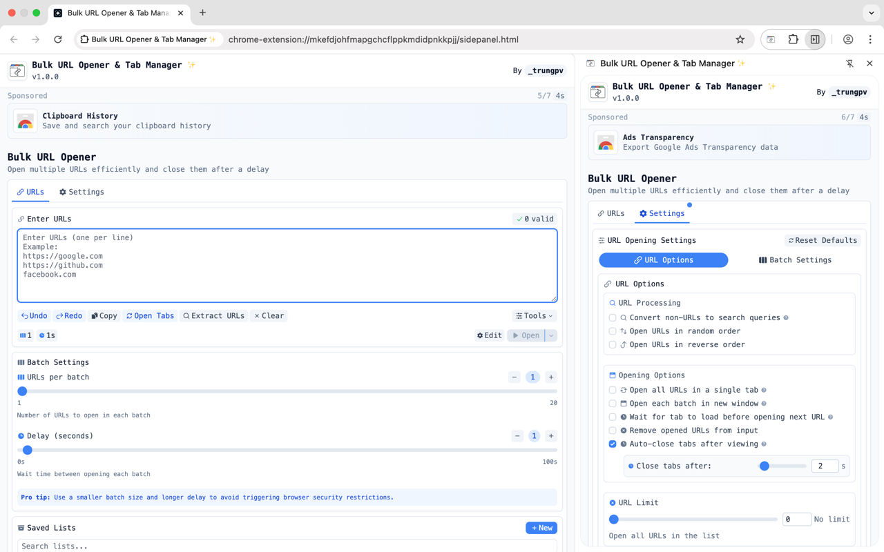 Bulk URL Opener & Tab Manager ✨ chrome谷歌浏览器插件_扩展第1张截图