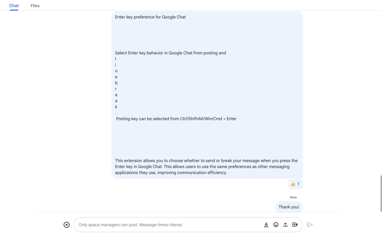 Enter key preference for Google Chat chrome谷歌浏览器插件_扩展第1张截图
