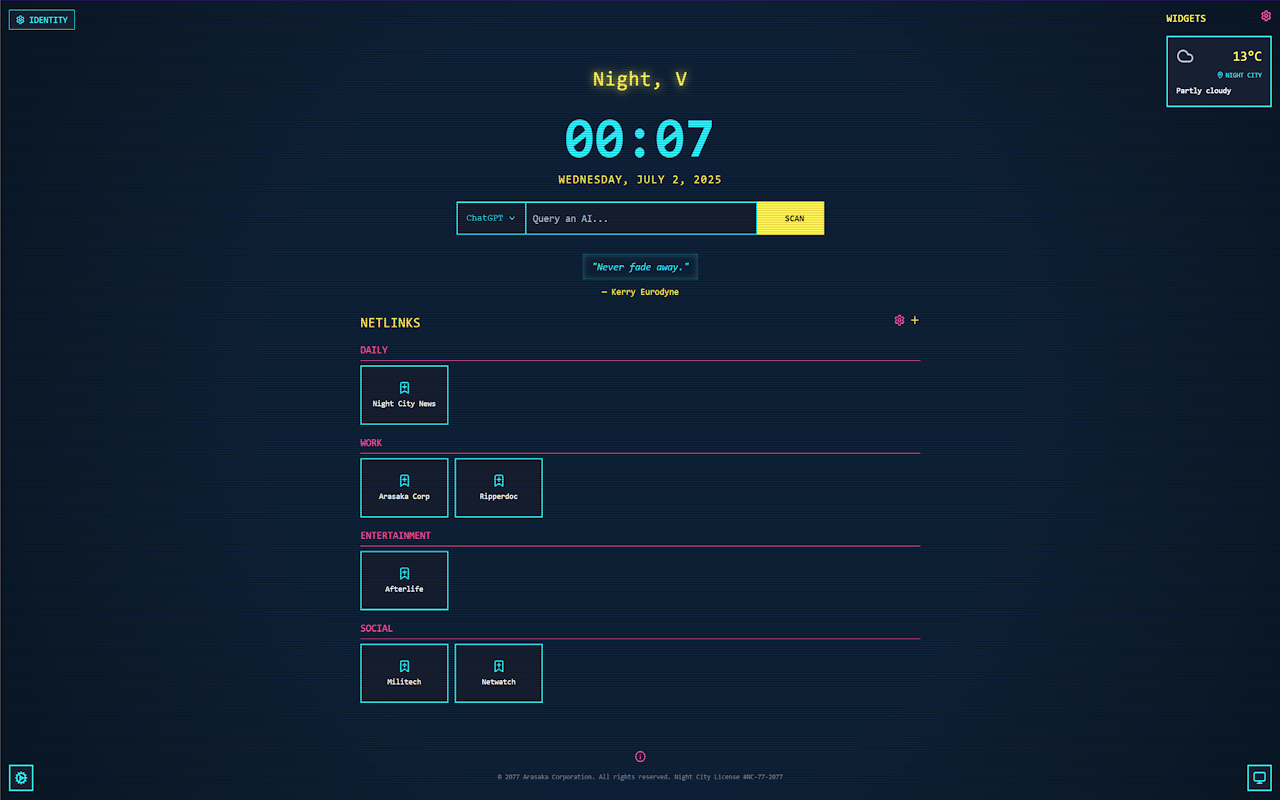 Cyberpunk 2077 Themed Homepage chrome谷歌浏览器插件_扩展第1张截图