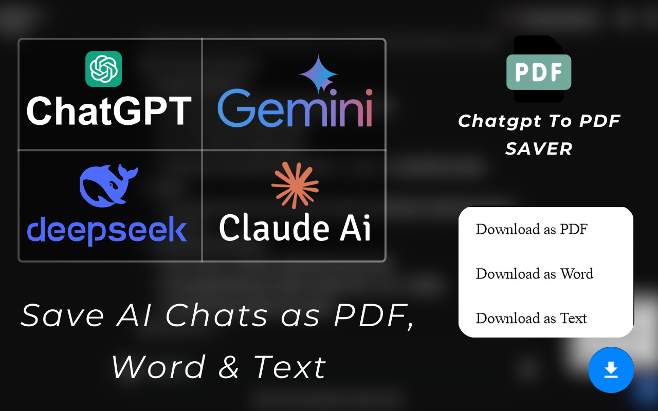 AI 对话导出工具：将 ChatGPT、Claude、Gemini 和 Deepseek 保存为 PDF/TXT/WORD chrome谷歌浏览器插件_扩展第3张截图