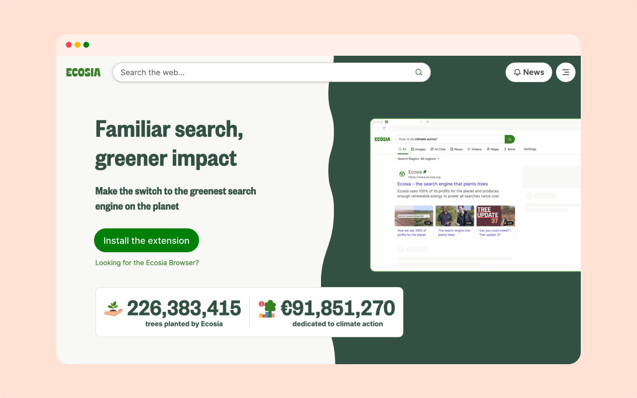 Ecosia - The search engine that plants trees chrome谷歌浏览器插件_扩展第2张截图