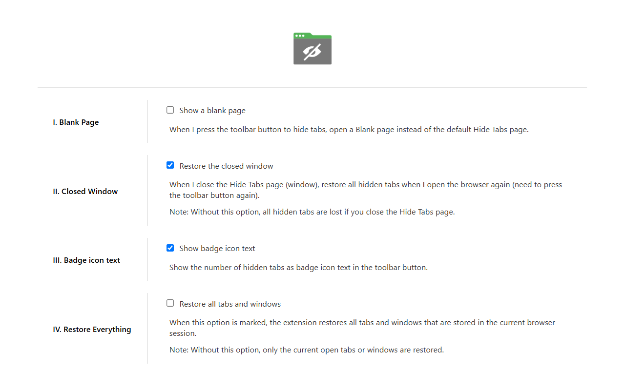 Hide Tabs (Panic Button) chrome谷歌浏览器插件_扩展第2张截图