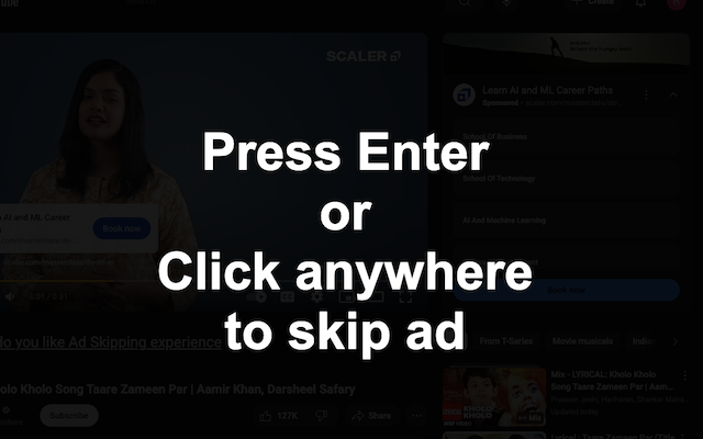 YouTube Shortcuts and Skip Ads chrome谷歌浏览器插件_扩展第1张截图